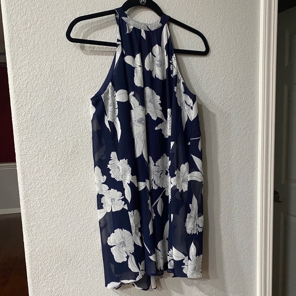 Aqua Blue & White Floral Print Swing Dress